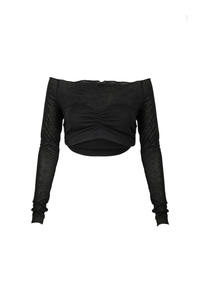 LK NO34 BLACK OFF SHOULDER CROP