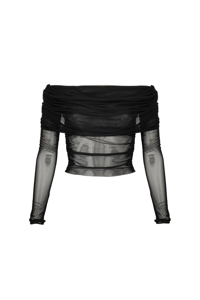 LK NO35 TRANSPARENT BLACK OFF SHOULDER TOP
