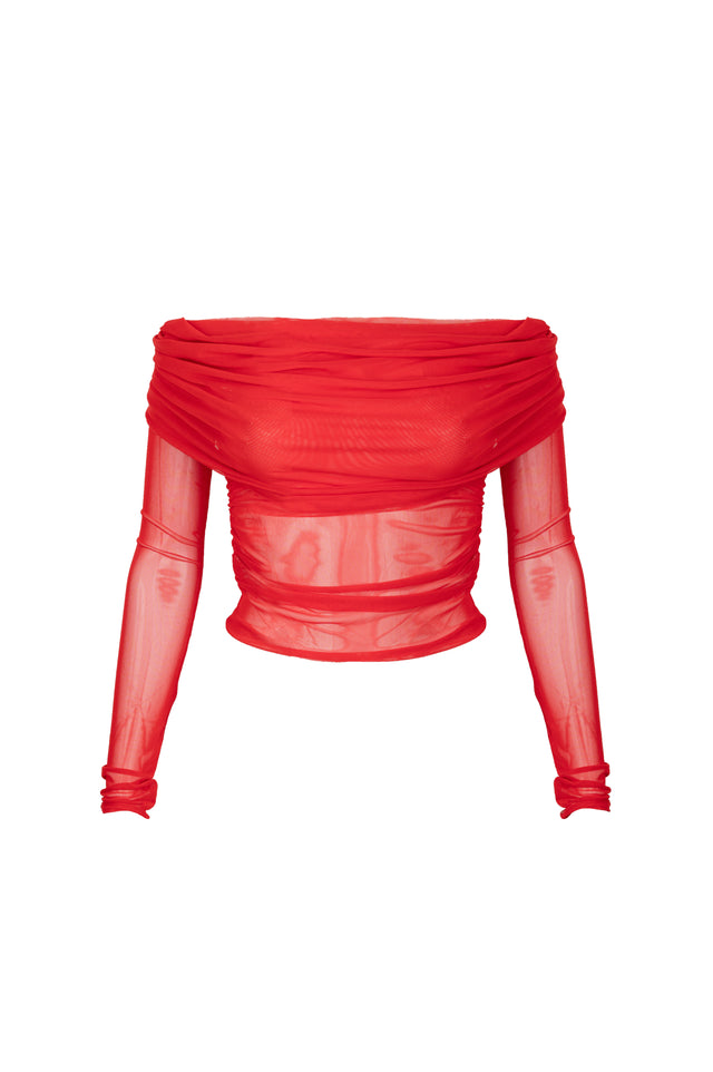 LK NO35 TRANSPARENT RED OFF SHOULDER TOP